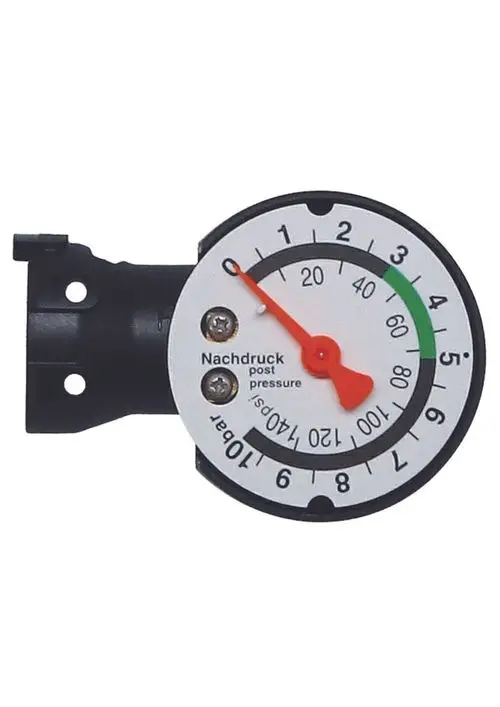 Manometer von Judo mit skaliertem Ziffernblatt, das Druckwerte von 0 bis 10 bar anzeigt. Zeiger positioniert zwischen 0 und 1 bar.